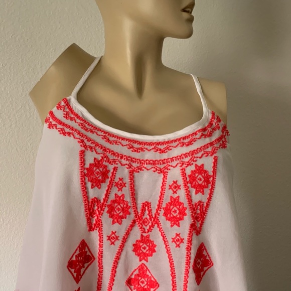 Ecote flowy Aztec embroidered chiffon top S - Picture 4 of 14